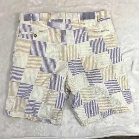 Berle 100% Cotton Seersucker Patchwork Shorts Men's Size 38R Striped Flat‎ Front - Picture 9 of 10